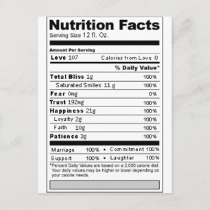 Hochzeit oder Jubiläum Süßes Funny Nutrition Label Postkarte