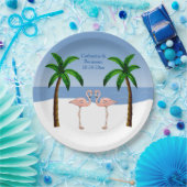 Hochzeit oder Verlobung Flamingos Beach Palmen Pappteller (Party)