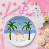 Hochzeit oder Verlobung Flamingos Beach Palmen Pappteller (Party)