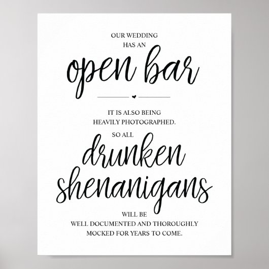 Hochzeit Offene Bar, betrunkene Shenanigans unters Poster (Vorne)