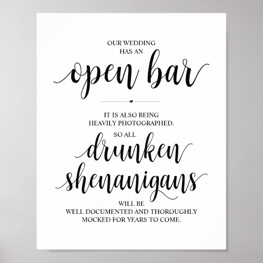Hochzeit Offene Bar, betrunkene Shenanigans unters Poster (Vorne)