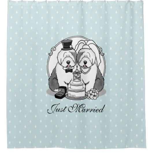 Hochzeit Old English Sheepdogs Bride Groom Gray 1 Duschvorhang (Vorderseite)