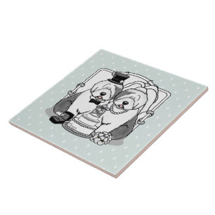 Hochzeit Old English Sheepdogs Bride Groom Gray 1 Fliese
