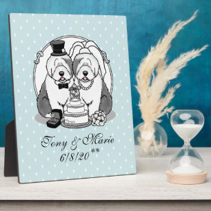 Hochzeit Old English Sheepdogs Bride Groom Gray 1 Fotoplatte