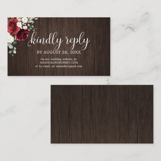 Hochzeit Online-UAWG Rustikal Burgund Floral Begleitkarte (Vorne/Hinten)