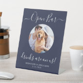 Hochzeit Open Bar Custom Pet Hund Foto Navy Blue Sockelschild (In SItu)