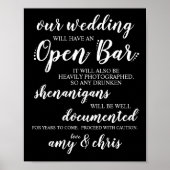 Hochzeit Open Bar Funny Drunken Shenanigans Unters Poster (Vorne)
