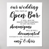 Hochzeit Open Bar Funny Drunken Shenanigans Unters Poster (Vorne)