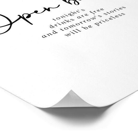 Hochzeit Open Bar Modern Elegantes Zeichen Poster (Ecke)