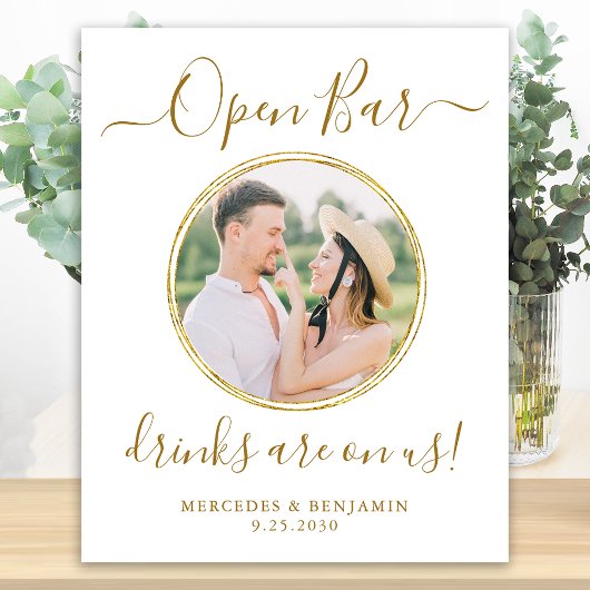 Hochzeit Open Bar Personalisiert Elegantes Gold Fo Poster