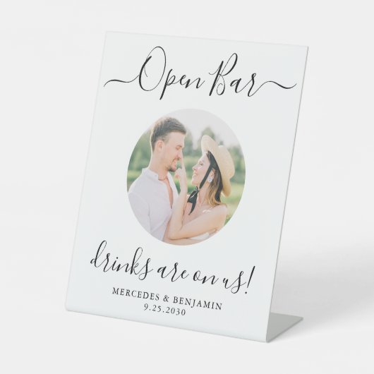 Hochzeit Open Bar Personalisiert Modernes Foto Sockelschild (Vorderseite)