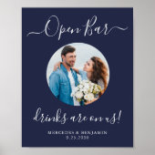 Hochzeit Open Bar Personalisiert Navy Blue Foto Poster (Vorne)