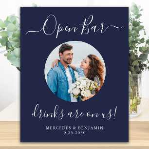 Hochzeit Open Bar Personalisiert Navy Blue Foto Poster