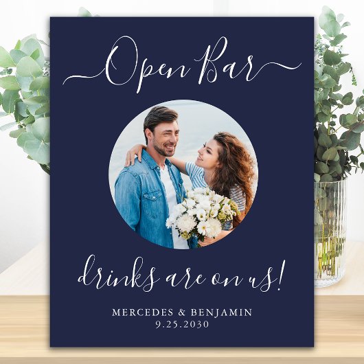 Hochzeit Open Bar Personalisiert Navy Blue Foto Poster