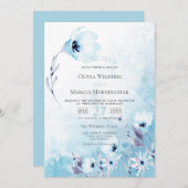 Hochzeit | Pale Blue Watercolor Anemone Garden Einladung (Vorne/Hinten)