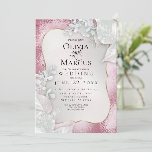 HOCHZEIT | Pale Burgundy Pearl Shimmer Einladung (Stehend Vorderseite)