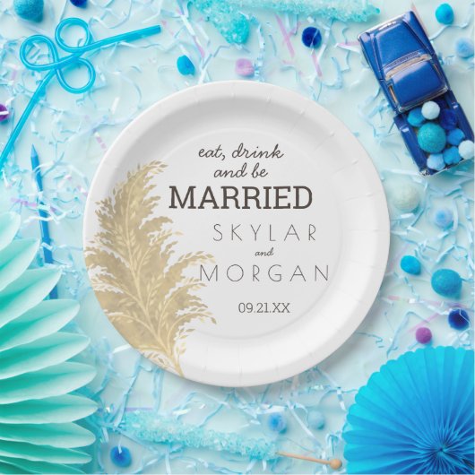 Hochzeit Pampas Grass Tan On White Boho Rustic Pappteller (Party)