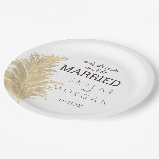 Hochzeit Pampas Grass Tan On White Boho Rustic Pappteller (Schrägansicht)