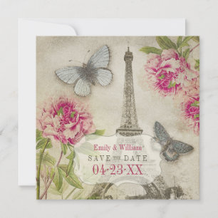 Hochzeit Paris Pfingstrosen Save-the-Date-Anzeige Save The Date