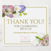 Hochzeit Pastel Blume Gold & Pink Vielen Dank Schaumweinetikett (Einzelnes Label)