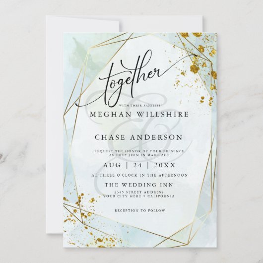HOCHZEIT | Pastel Dusty Blue Sage Gold Jaspé (Vorderseite)