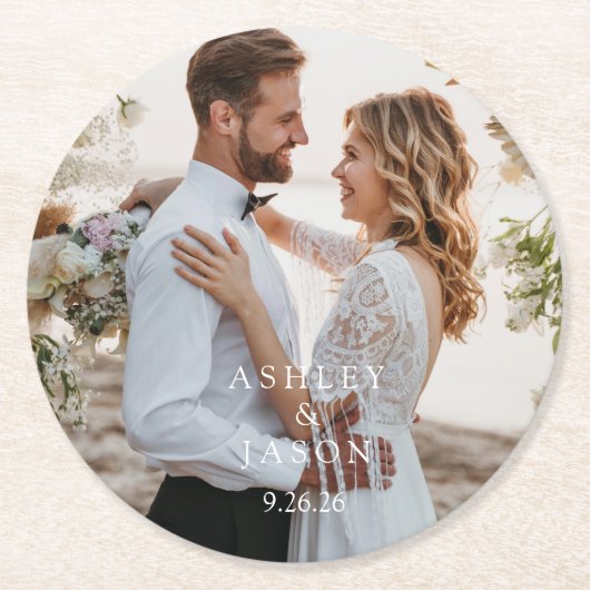 Hochzeit personalisieren runder pappuntersetzer (Vorderseite)