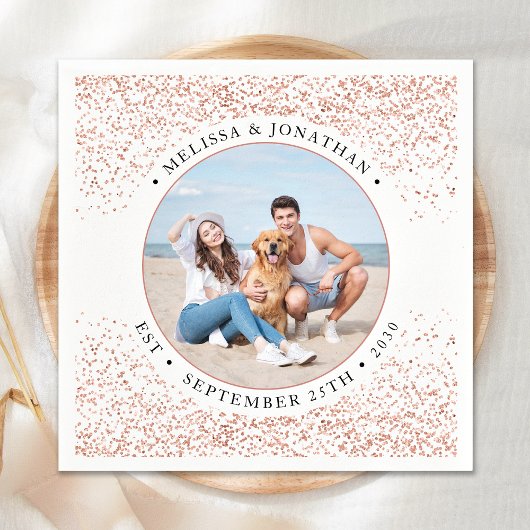 Hochzeit Personalisierte Rose Gold Glitzer Foto Serviette