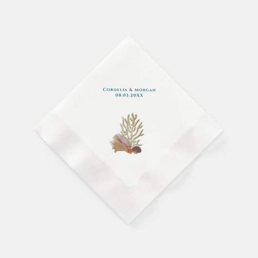 Hochzeit Personalisierter Cocktail Napkins Seashel Serviette (Ecke)