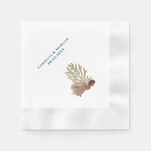Hochzeit Personalisierter Cocktail Napkins Seashel Serviette (Vorderseite)