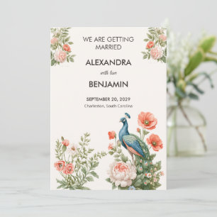 Hochzeit Pfau Botanisch Vintage   Ankündigung