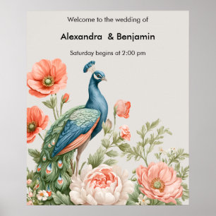 Hochzeit Pfau Botanisch Vintage Blumenkunst Poster