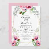 HOCHZEIT | Pink Poppies and Foliage Einladung (Vorne/Hinten)