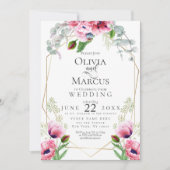 HOCHZEIT | Pink Poppies and Foliage Einladung (Vorderseite)