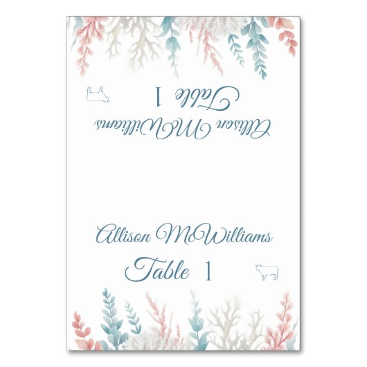 Hochzeit Platzkarte-Pastel Korallenriff-Fleisch- Tischnummer (Vorderseite)