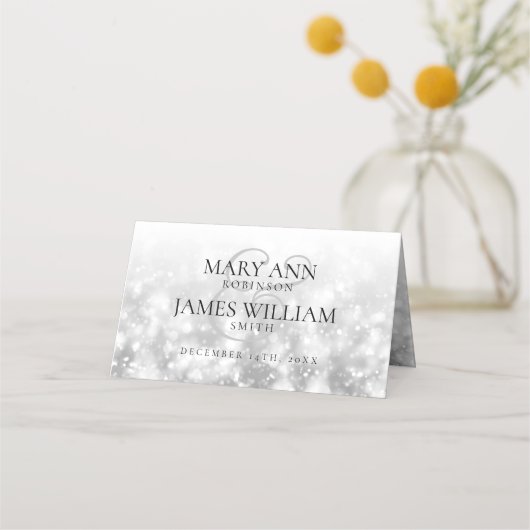 Hochzeit Platzkarte Silver Shimmer Lights (Rückseite)