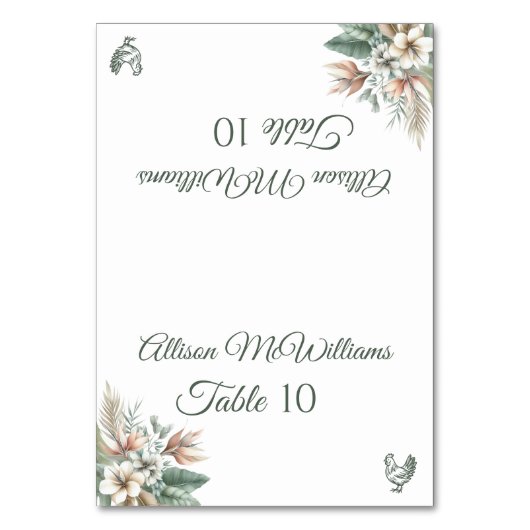 Hochzeit Platzkarte-Tropical Elegance-Poultry- Tischnummer (Vorderseite)