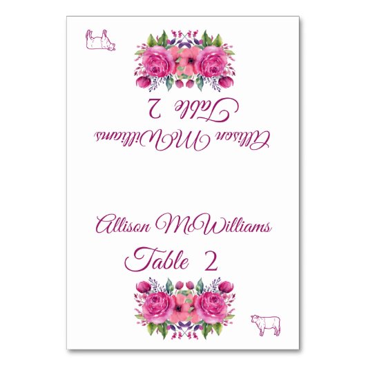 Hochzeit Platzkarte-Wasserfarbe Blume Bouquet-Meat Tischnummer (Vorderseite)