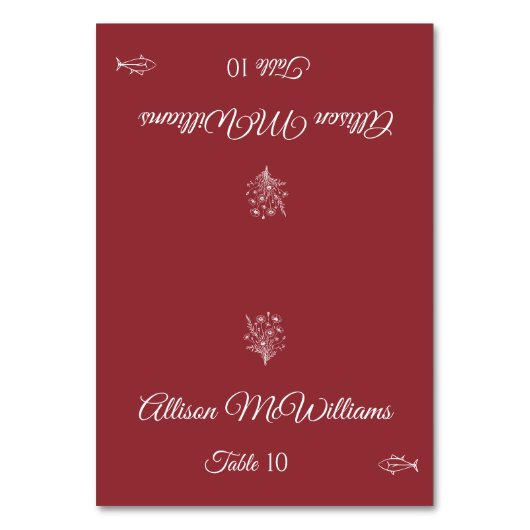 Hochzeit Platzkarte-Wildblume Elegance Fish Icon- Tischnummer (Vorderseite)