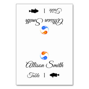 Hochzeit-Platzkarten-Fisch-Symbol-Doppelflamme- Tischnummer