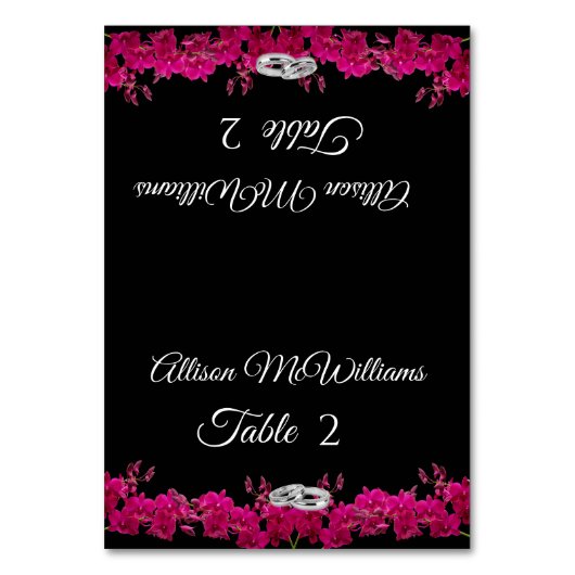 Hochzeit Platzkarten-Fuchsia Orchids- Tischnummer (Vorderseite)