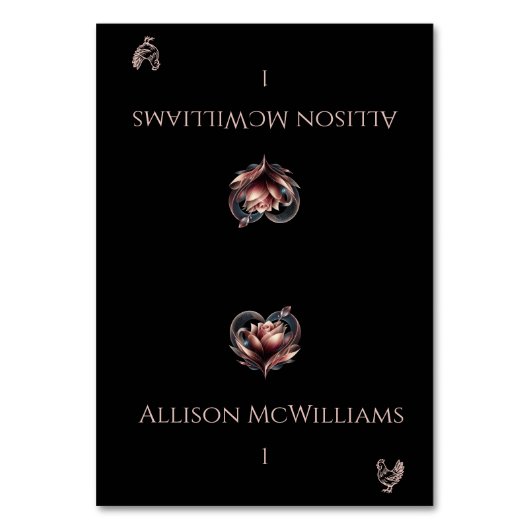 Hochzeit-Platzkarten-Hühnchen-Icon-Rose mit Herz Tischnummer (Vorderseite)