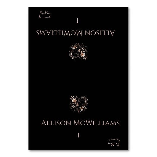 Hochzeit Platzkarten-Schweinefick Icon-Rose Gold-B Tischnummer (Vorderseite)