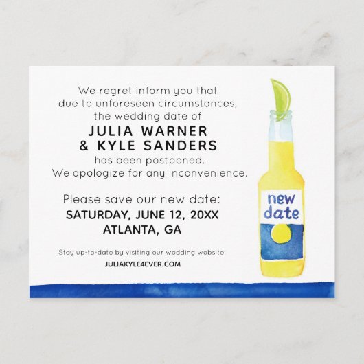 Hochzeit Postkarte verschoben (Vorderseite)