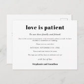 Hochzeit Postpone Liebe Patienten Rette neues Datu Ankündigungspostkarte (Vorne/Hinten)