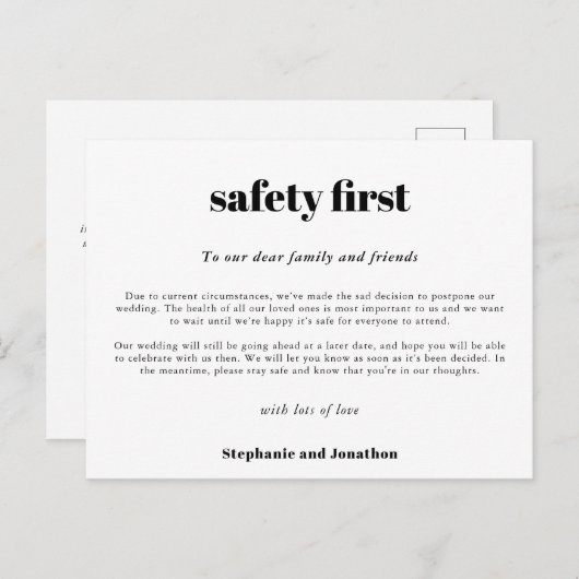 Hochzeit Postpone Sicherheit erste COVID-Skript we Ankündigungspostkarte (Vorne/Hinten)