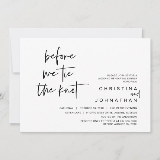 Hochzeit Probe Abendessen, bevor wir den Knoten Kr Einladung (Vorderseite)