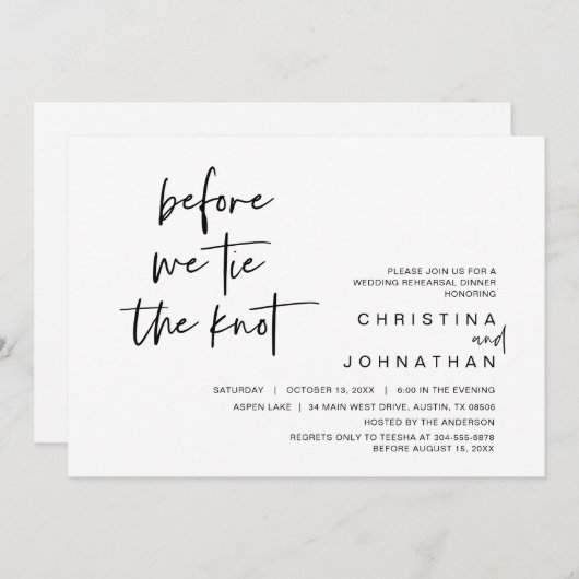 Hochzeit Probe Abendessen, bevor wir den Knoten Kr Einladung (Vorne/Hinten)