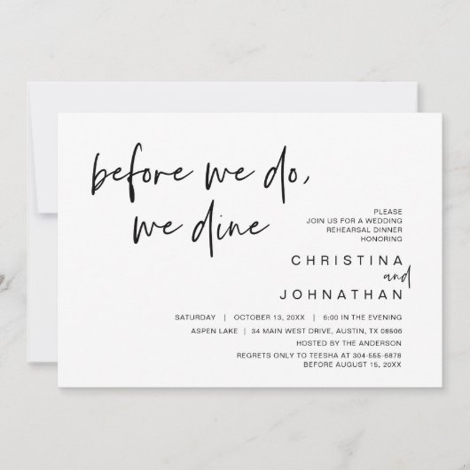Hochzeit Probe Abendessen, bevor wir essen Einladung (Vorderseite)