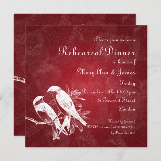 Hochzeit Probe Dinner Love Birds Rot Einladung (Vorne/Hinten)