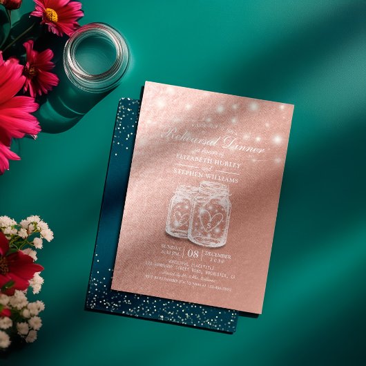 Hochzeit Probe Dinner Mason Jars Rose Goldene Foil Einladung